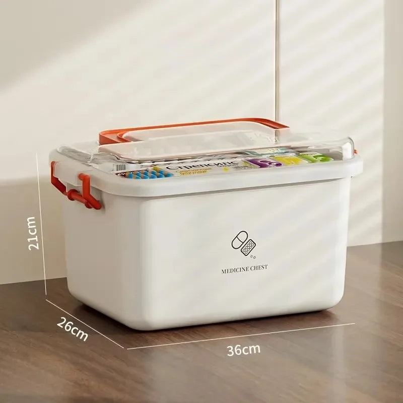 Portable Medicine Box Large Capacity Home First Aid Medical Kit Family Emergency Medicine Box with Multi-layer Drug Storage Cas