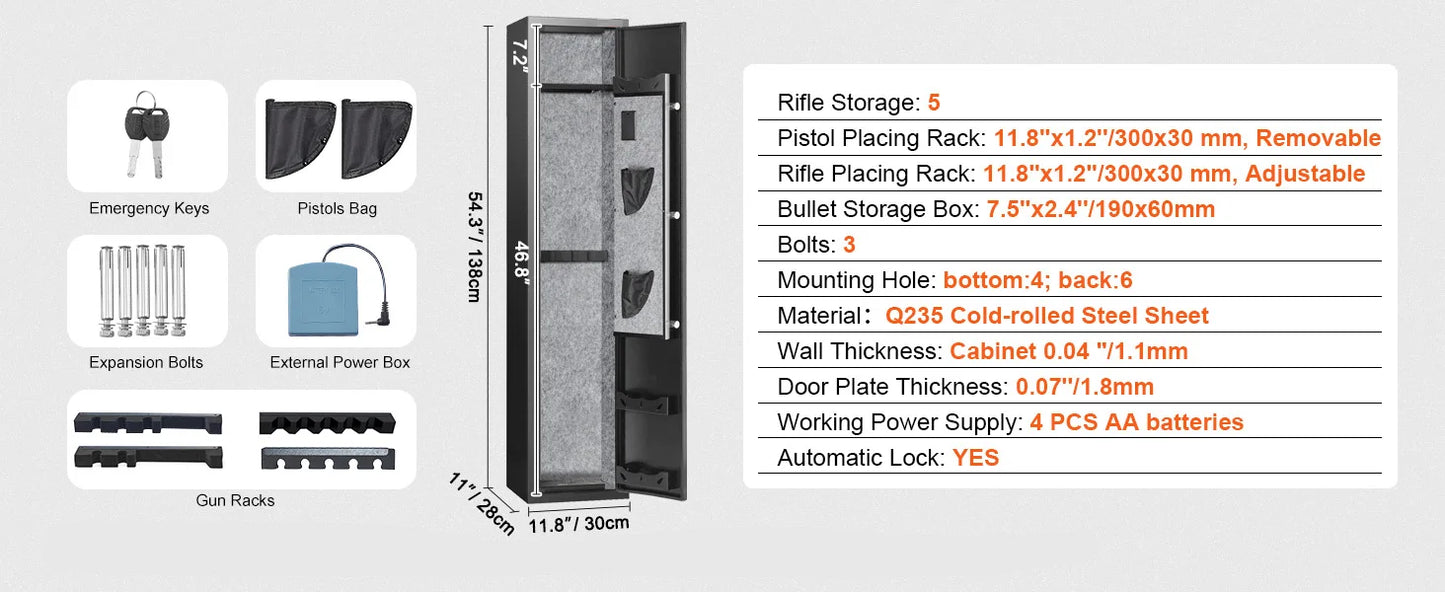SucceBuy 3-8 Rifles Gun Safe with Digital Keypad & Lock Gun Storage Cabinet with Removable Storage Shelf for Long Gun Pistols