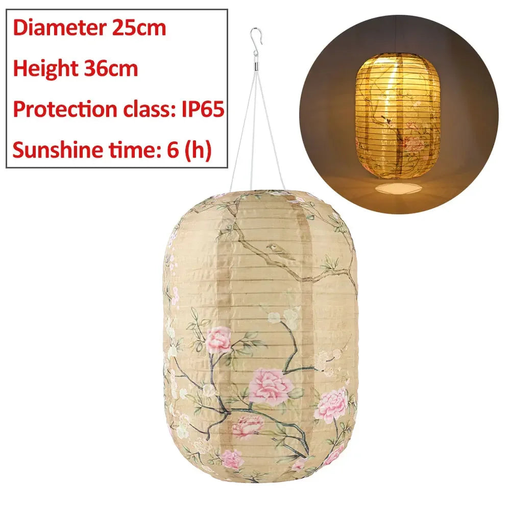 10inch/25cm Waterproof LED Solar Cloth Japanese Lantern Outdoors Festival Wedding Party Garden Hanging Lamp Light Decor