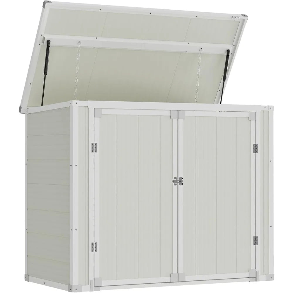 41 Cu Ft Outdoor Storage Shed, Horizontal Resin Trash Can Storage, Weather Resistance, Storage Box with Floor Included for Gard