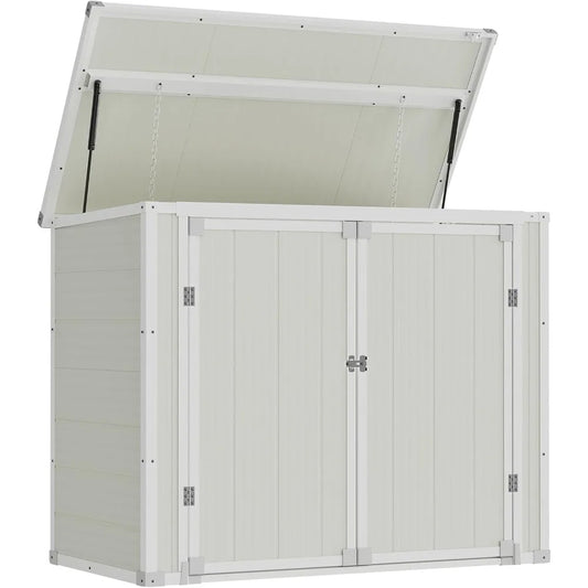 41 Cu Ft Outdoor Storage Shed, Horizontal Resin Trash Can Storage, Weather Resistance, Storage Box with Floor Included for Gard