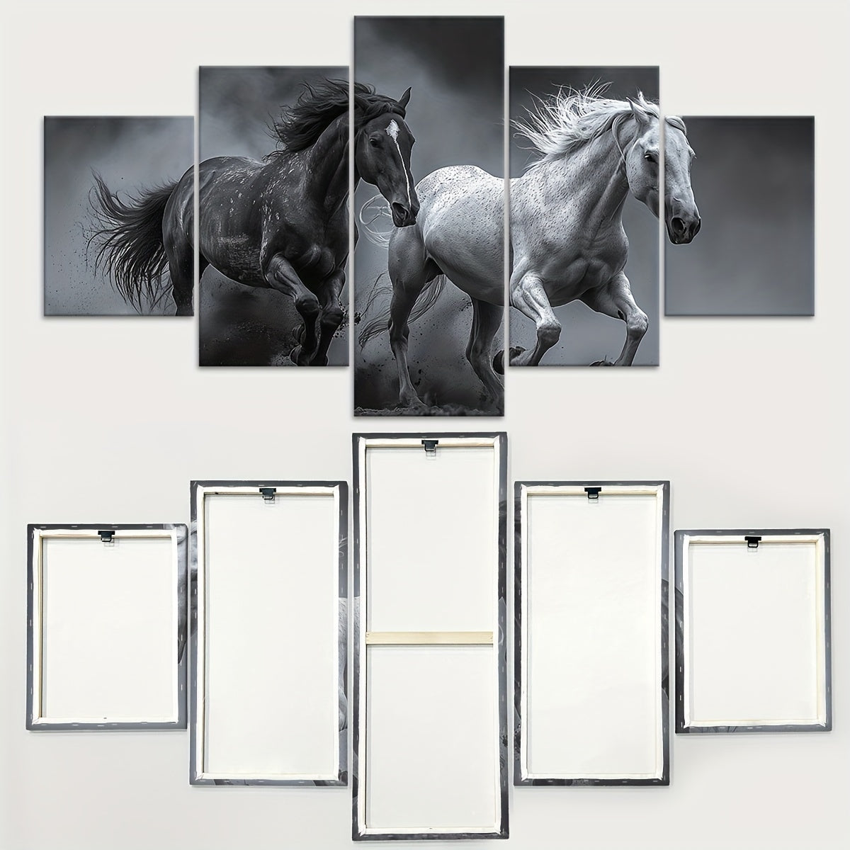2D Flat 5pcs Frame Animal A Galloping Horse Canvas Poster, Five Panel Scene Art, Modular Picture, Print Painting, Modern Art, Ideal Decor for Bedroom Room Kitchen Dorm, Wall Decoration, Gift for Family Friends, Murals, Waterp