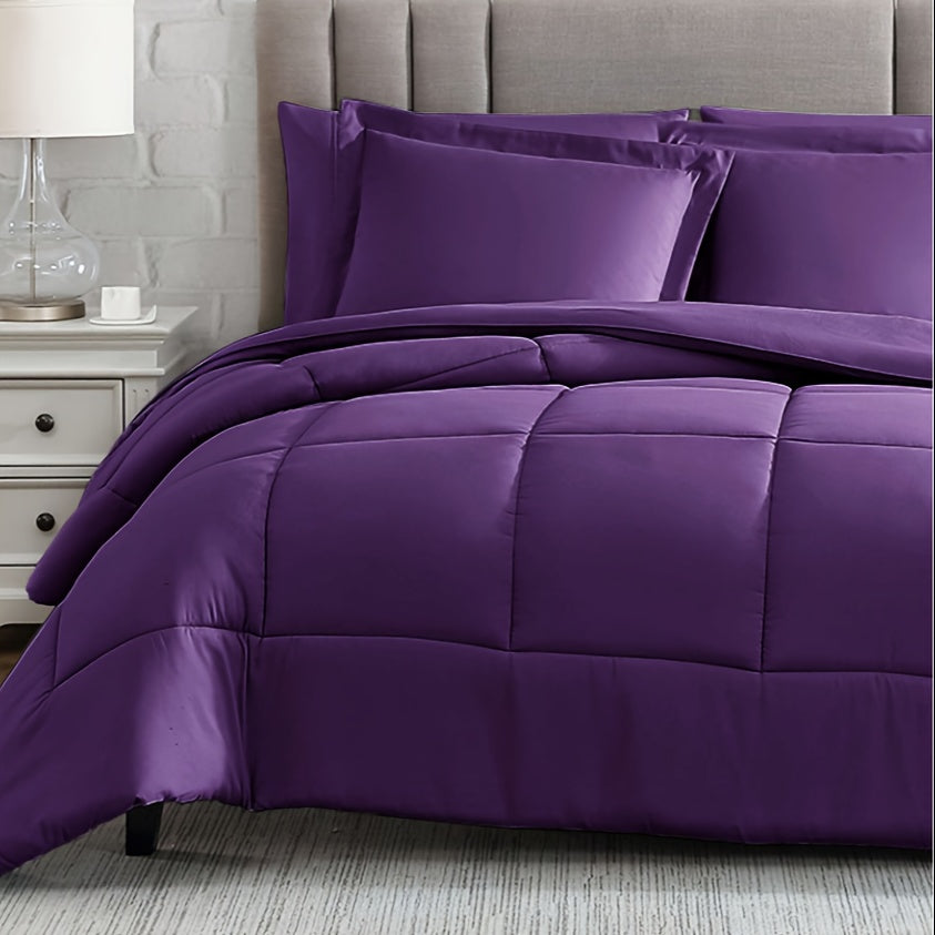 3pcs Solid Colour Checkered Comforter Set - Soft Microfiber, Lightweight, All-Season, Twin/Queen/King Size Bed In A Bag, Quilt Set with Breathable Fabric And Easy Care