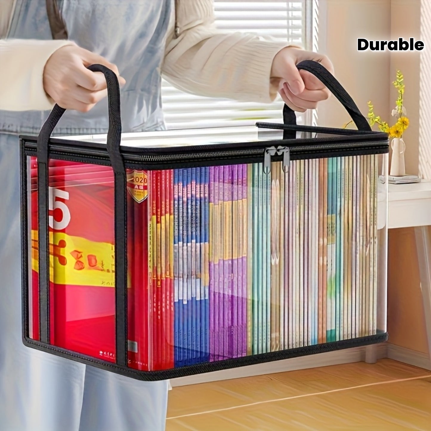 3 Sizes Available, Transparent PVC Storage Bag with Flip Lid and Viewing Window - Multipurpose Storage Box for Toys, Crafts, Books, School Supplies, Snacks - Durable Rectangular Home Organizer Box, 4 Seasons Suitable