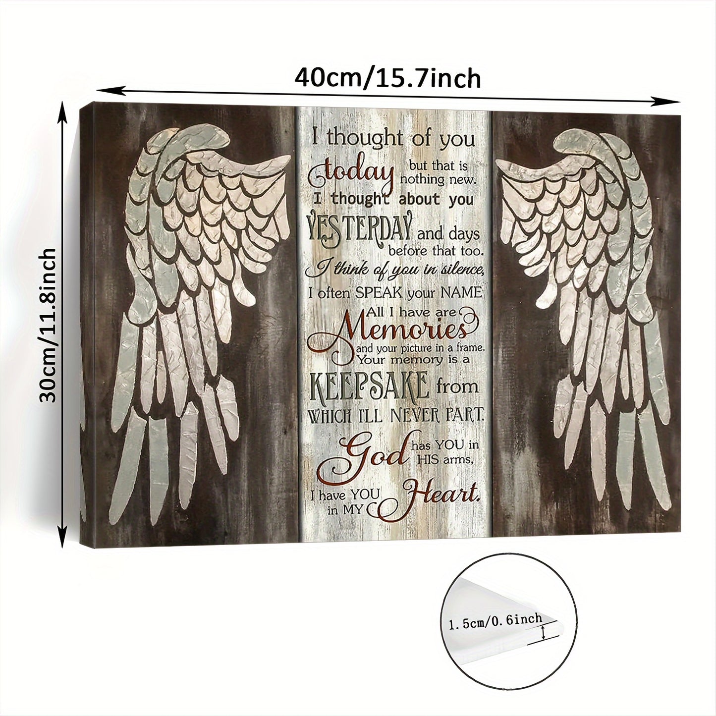Rustic 11.8X15.7Inch Wooden Framed Canvas Art - 1pc Angel Wings Inspirational Quote Wall Decor - Woven Memory Print for Living Room, Bedroom, Kitchen, Home & Office, Bachelor Party Festival Gift Idea