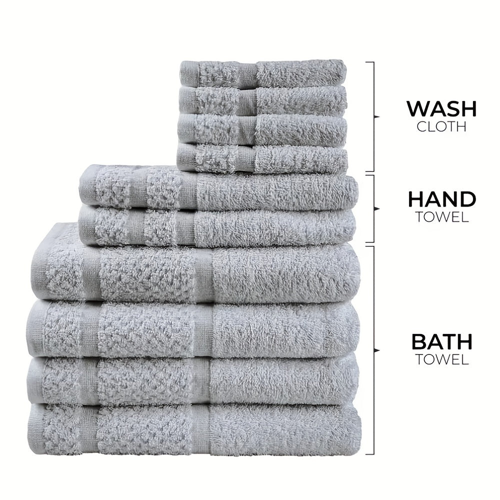 10pcs Bath Towel Set, 4pcs Bath Towels&2pcs Hand Towels&4pcs Washcloths, Solid Color, Cotton Towel, Absorbent, Quick-drying, Soft And Comfortable, Bathroom Supplies, Towels for Bathroom, Shower And Hotel, Bathroom Towel Sets,