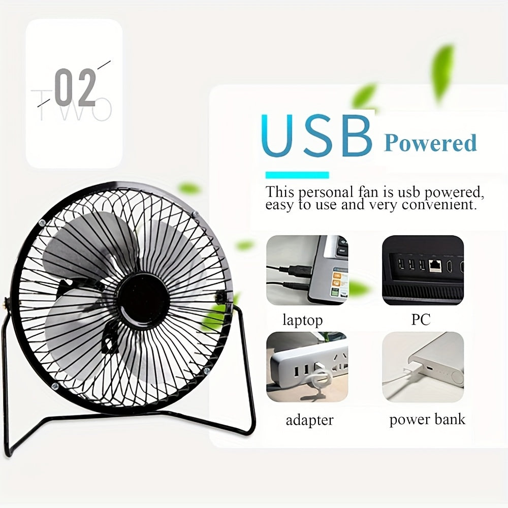 [Quiet Desk Fan] Ultra-Quiet 4-Inch USB Desk Fan | 360° Rotating, Metal Frame, Compact Design, On/Off Button, Ideal for Office, Bedroom, Dorm