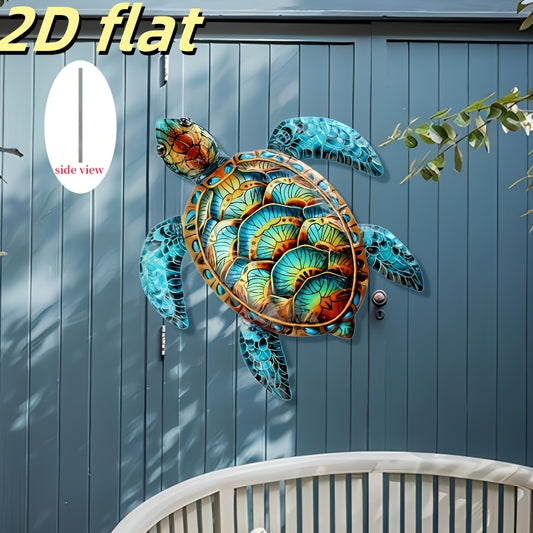 2D Flat, 2D flat-1pc, metal turtle wall art, coastal turtle decoration, 2D metal wall decoration, suitable for home, garden, and wall decoration, 2D Flat