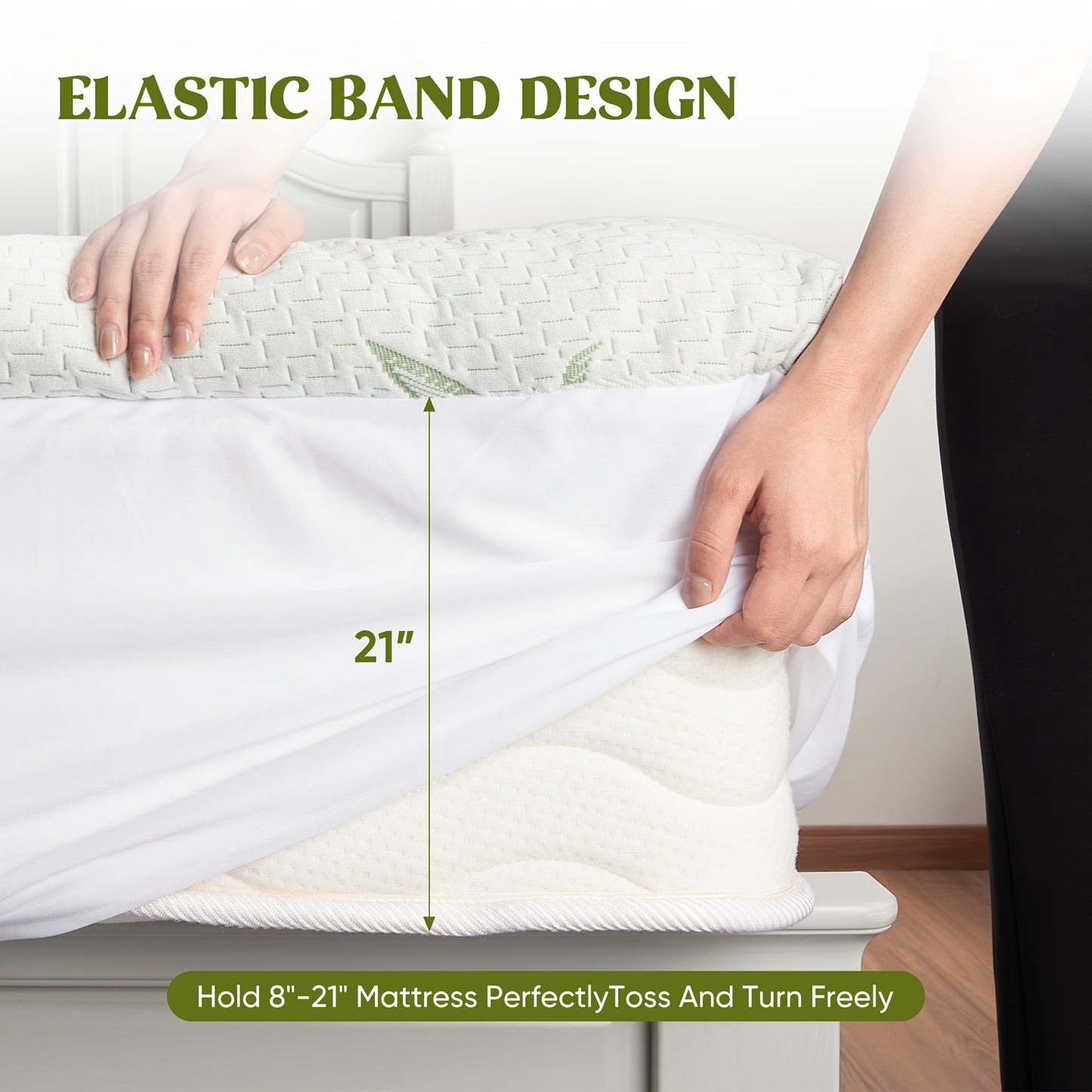 Mattress Topper With PU Waterproof Layer Of Waterproof Mattress Protector, Cooling Extra Thick Breathable Viscose Made From Bamboo Mattress Pad, Soft Quilted Fitted Mattress Cover With 1000 GSM Down Alternative Fill (8-21"Dee
