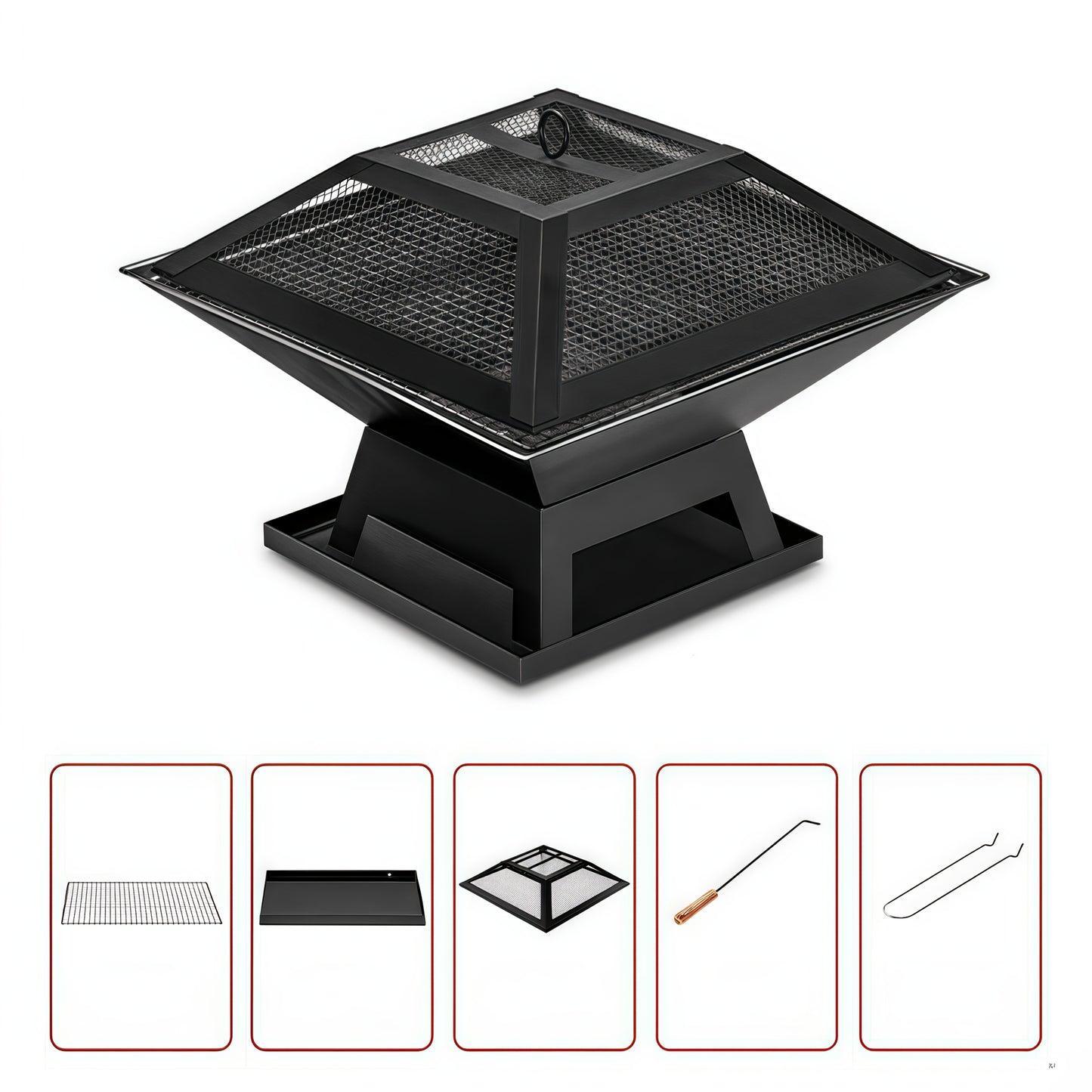 18.5-inch Outdoor Fire Pit, Charcoal Fire Grill, Equipped with Charcoal Hook, Fireproof Cover, Portable Barbecue Grill, Firewood Burning for Heating, Suitable for Bonfire, Camping, Multi Person Dinner Parties