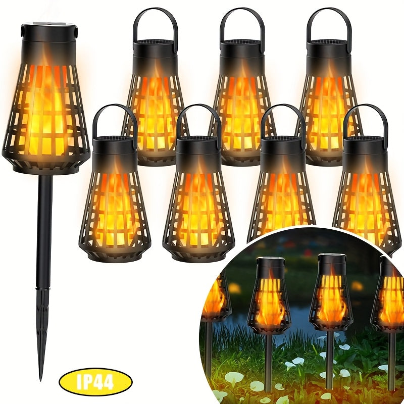 1pc or 4-in-1/8-in-1 Solar-Powered Outdoor Flame Effect Lantern - IP44 & Windproof, Multi-Functional Hanging/Table/Wall/Ground Lighting with Flickering Flame Effect, Energy-Efficient LED Bulb for Camping, Garden, Patio, Balco
