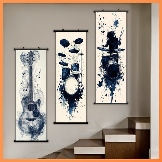 - Set of 3 Black Musical Instrument Canvas Scroll Art - Music Themed Poster for Living Room, Bedroom, Dining Room, Garage, Office, Cafe, Bar, Patio Wall Art - Indoor/ Outdoor Wall Decoration, Waterproof, Odorless, Artwork