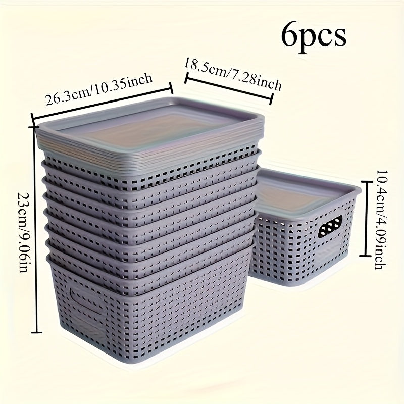 6pcs Stackable Plastic Storage Bins with Lids - Durable Gray Organizer Baskets for Home, Office, and Classroom - Multi-Purpose Shelf Bins, 10.2x7.2x4.1 Inches, Home Organization | Sleek Storage Solution | Stackable Bins