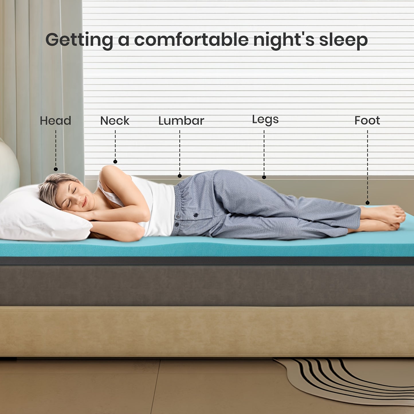 4 Inch Dual-Layer Memory Foam Mattress Topper with Cooling Gel & Bamboo Charcoal - Two Firmness in One, Better Support & Extra Comfort, Snug Fit Elastic Edges for All Mattress Sizes, Bedroom Furniture, Mattress Topper Extra T