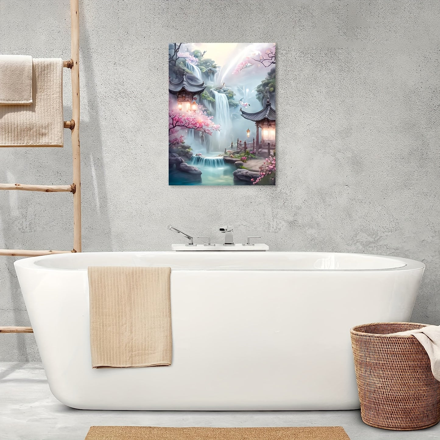 1pc Cherry Blossom Waterfall Scenery Canvas Wall Art, Wooden Framed Print for Living Room, Bedroom, Office - Ideal for Bachelorette Party Decor, Unique Gift for Her or Him, 11.8x15.7 inches