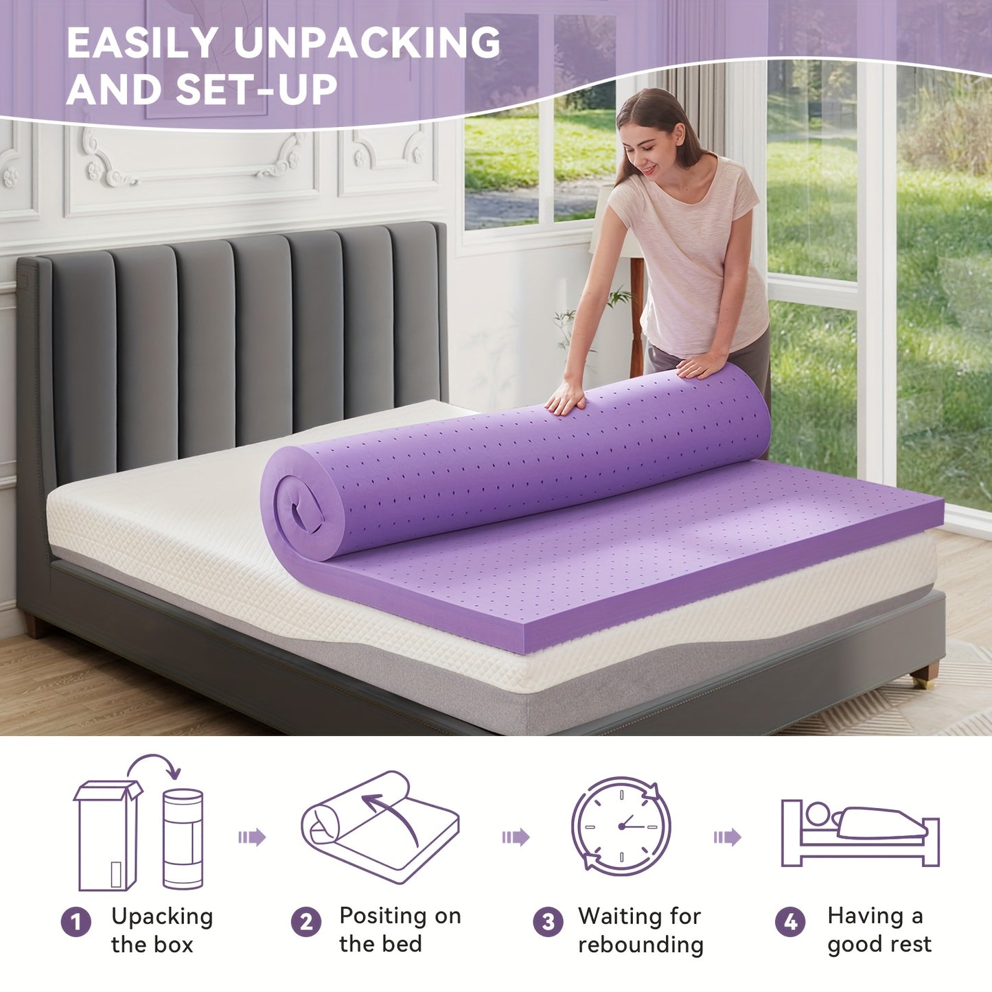 Cooling Gel Memory Foam Mattress Topper, Breathable Gel Premium Memory Foam Mattress, Fits All Mattresses, Ventilated Soft Breathable Mattress, 1.5in, 2in, 3in, 4in Thickness Available, Multiple Sizes To Meet Different Needs,