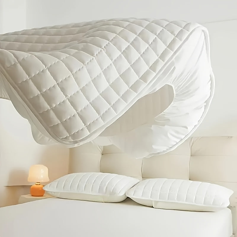 1pc Cooling Waterproof Mattress Protector, Cool And Comfortable, Layered Fitted Sheet, Solid Color Bedding Design, Can Be Used As A Separate Bedspread, 9-15 Inches Deep Pocket, Reusable Nursing Pads, Ideal for Bedroom, Guest