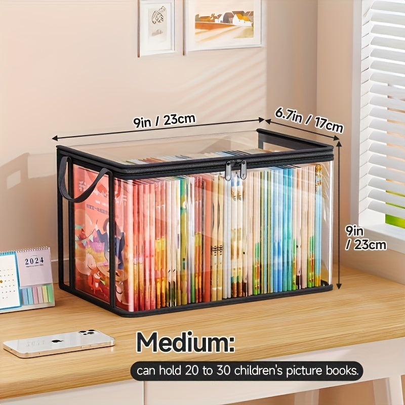 3 Sizes Available, Transparent PVC Storage Bag with Flip Lid and Viewing Window - Multipurpose Storage Box for Toys, Crafts, Books, School Supplies, Snacks - Durable Rectangular Home Organizer Box, 4 Seasons Suitable