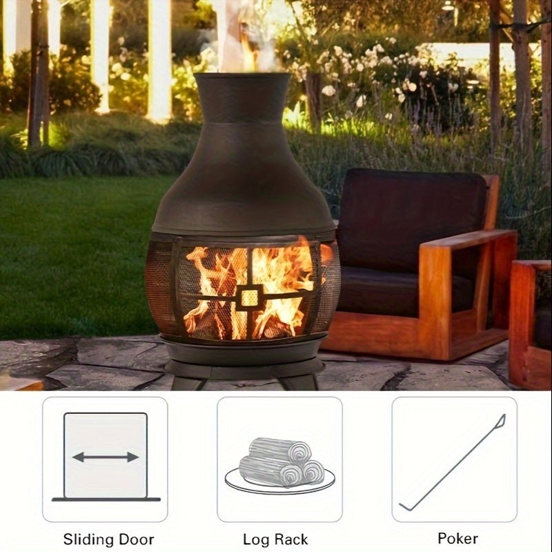 BALI OUTDOORS Wood Burning Fire Pits Chimenea Outdoor Fireplace Wooden Firepit, Brown-Black