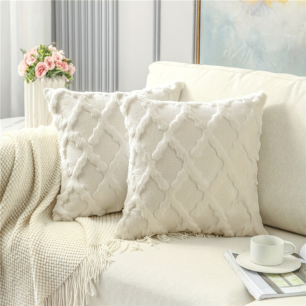 Set of 2 Bohemian Chic Velvet Throw Pillow Covers - Soft, Machine Washable, Woven Zipper Closure, Geometric Pattern Design - Decorative Cushion Covers for Living Room, Bedroom, and Outdoor Spaces