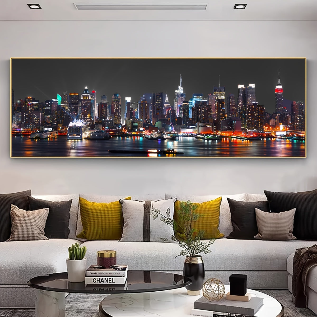 [Odorless Canvas Art Poster] Waterproof & Odorless Urban Riverside Night View Canvas Art Poster - Chic Wall Decor for Living Room, Bedroom, Office - Perfect Gift Idea