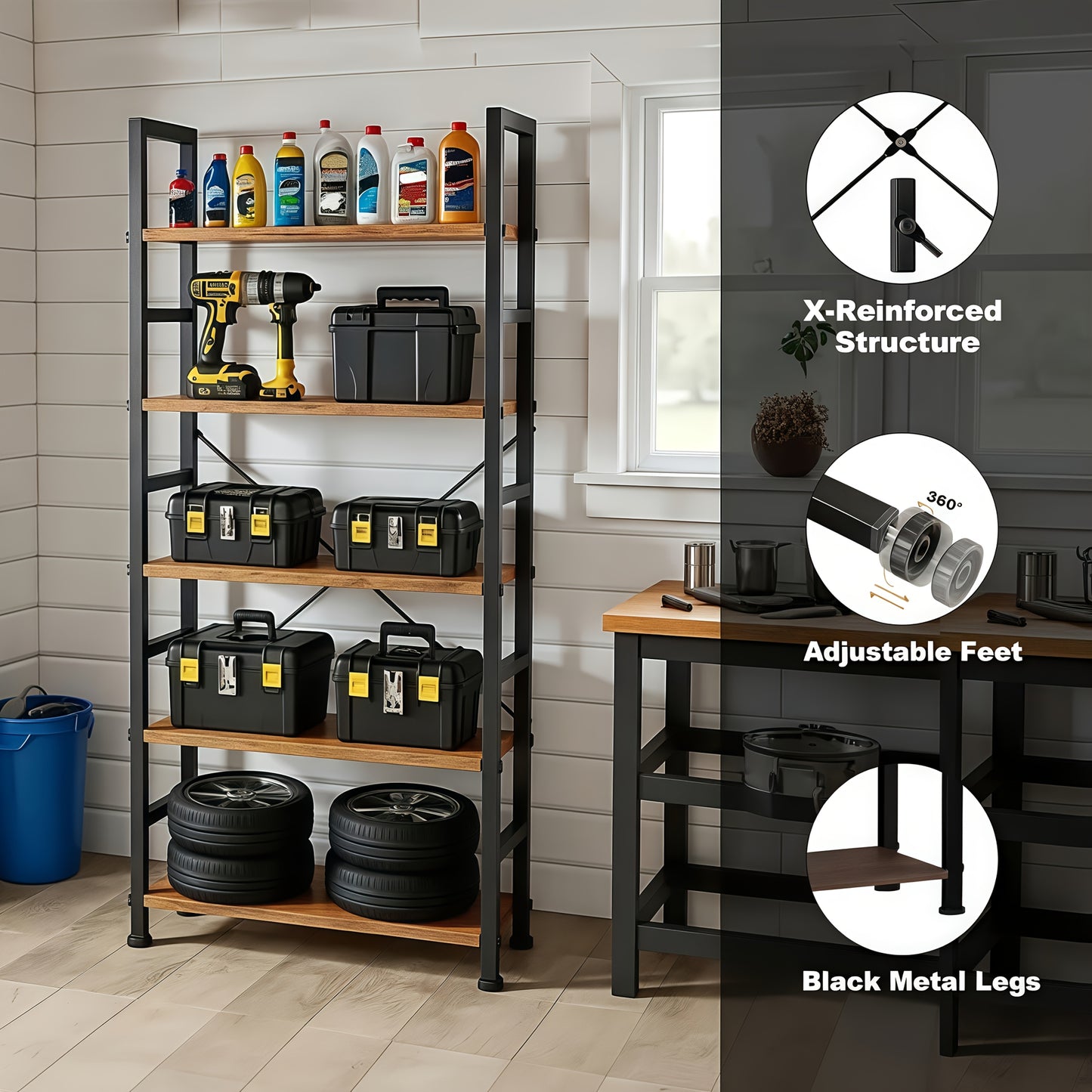 Metal Storage Rack, 5-layer Heavy-duty Garage Rack, Home Office Bookshelf, Bedroom Kitchen Living Room Freestanding Industrial Style Storage Rack