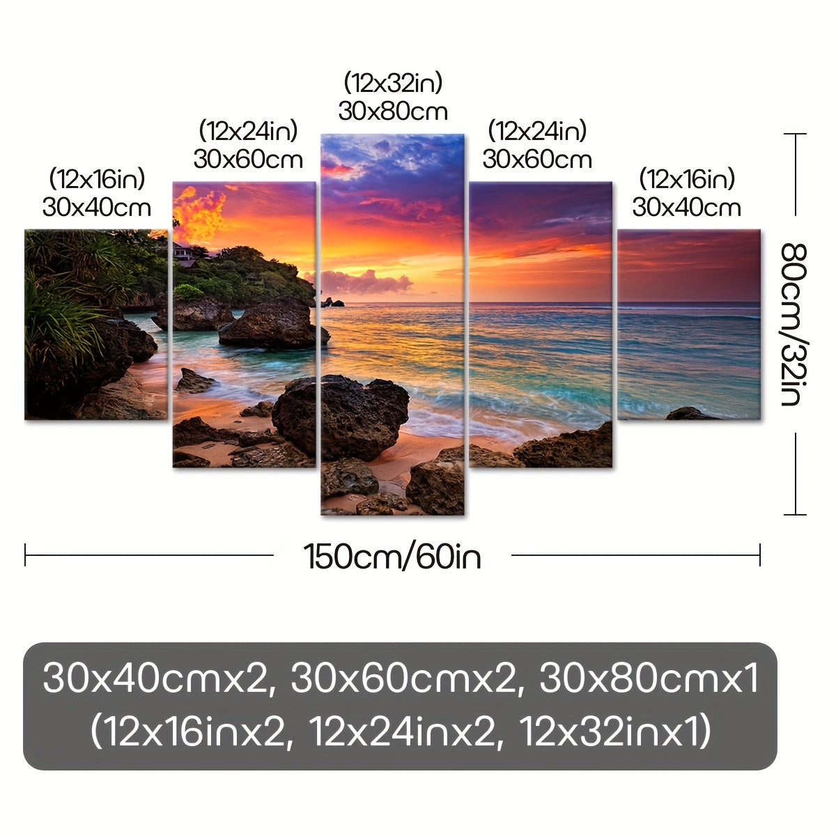 5pcs Frame Nature Seaside Lakes Canvas Poster, Sunrise Sunset Sea View Five Panel Scene Art, Modular Picture, Print Painting, Modern Art, Ideal Decor for Bedroom Living Room Kitchen Dorm, Wall Decoration, Gift for Family Frie