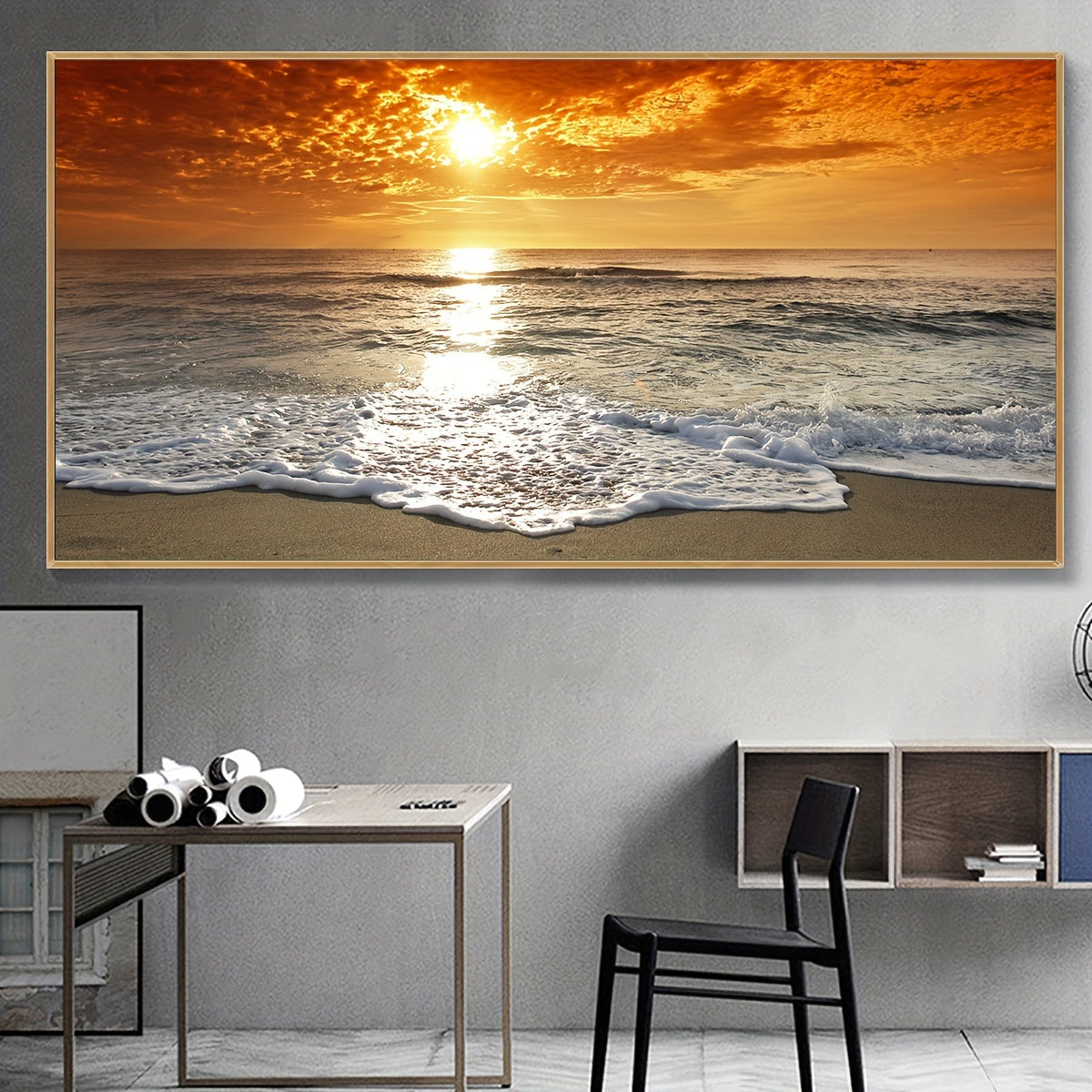 1pc Unframed Canvas Poster, Seaside Scenery Painting, Various Styles Of Scenery, Canvas Wall Art, Artwork Wall Painting for Gift, Bedroom, Office, Living Room, Cafe, Bar, Wall Decor, Home And Dormitory Decoration