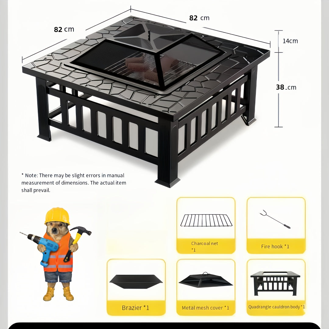Heavy-Duty Outdoor Fire Pit with Grill Pan - Large Cooking Grate, for Backyard, Patio, Camping - Thanksgiving, Christmas, Fall Decorations - Sturdy Metal Construction - Assembly Required
