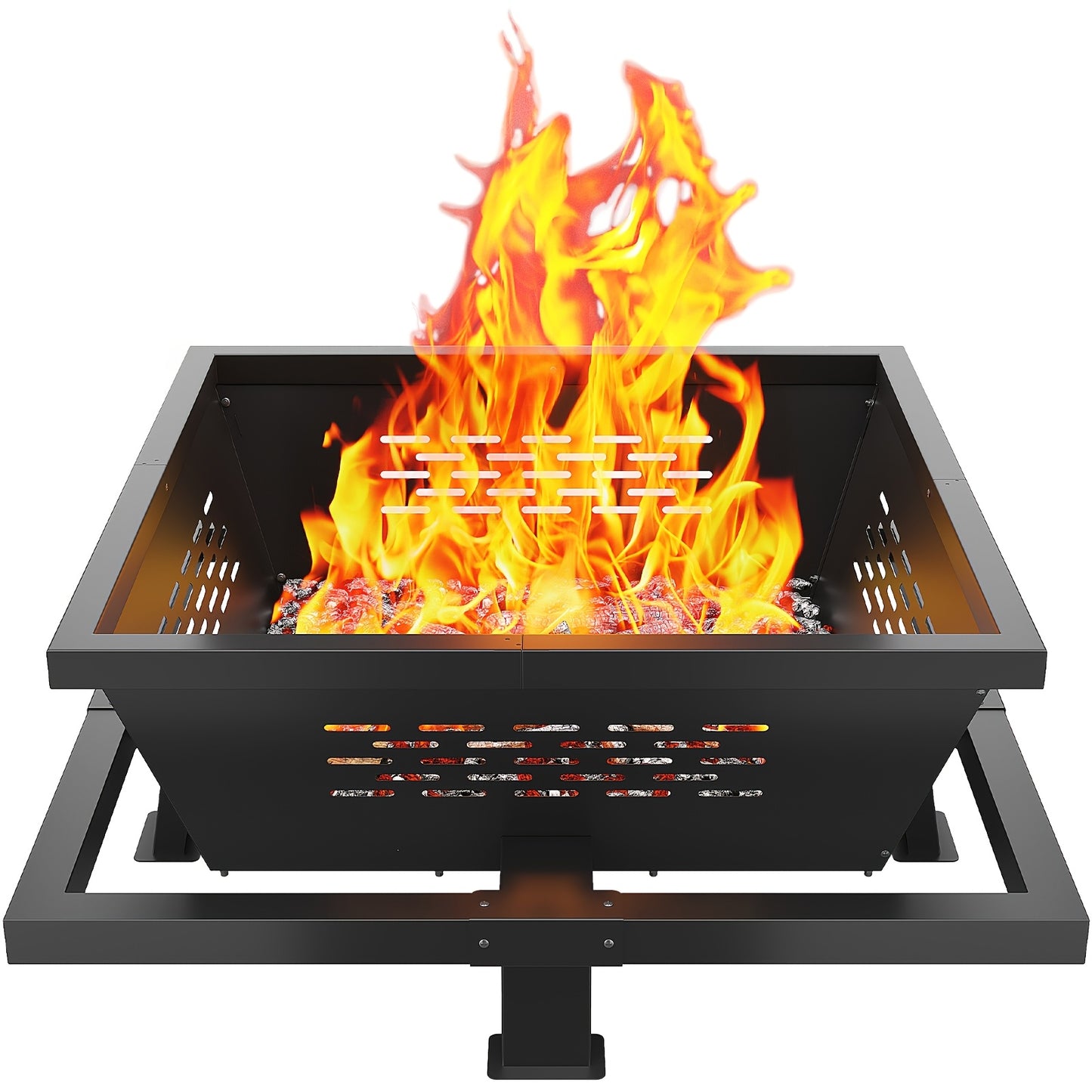Extra-Large 42" Square Fire Pit with Storage Pocket - Durable Iron, Wood Burning for Camping, Backyard & Patio - Perfect for Christmas, Valentine's, Thanksgiving, New Year, Independence Day
