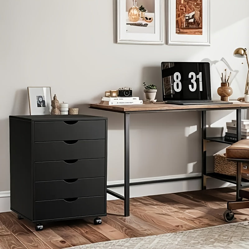 5 Drawer Chest Mobile Storage Cabinets Small Wooden Dresser With Wheels Room Organization Furniture For Office Home