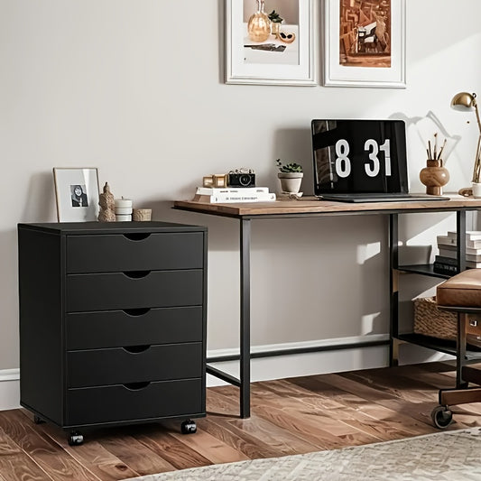 5 Drawer Chest Mobile Storage Cabinets Small Wooden Dresser With Wheels Room Organization Furniture For Office Home