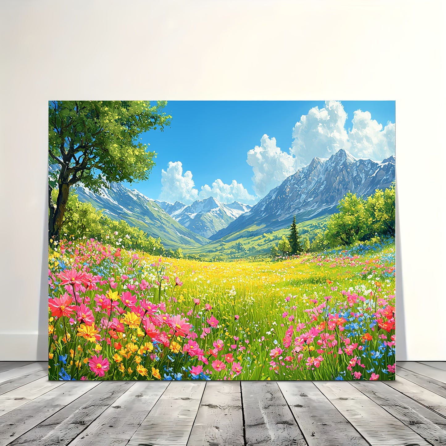 Room Decor 1pc Woven Wooden Framed Canvas Wall Art, Vibrant Meadow Flowers Landscape, Bachelor Party Home & Office Decor, Ideal Christmas Gift, 11.8x15.7 inches