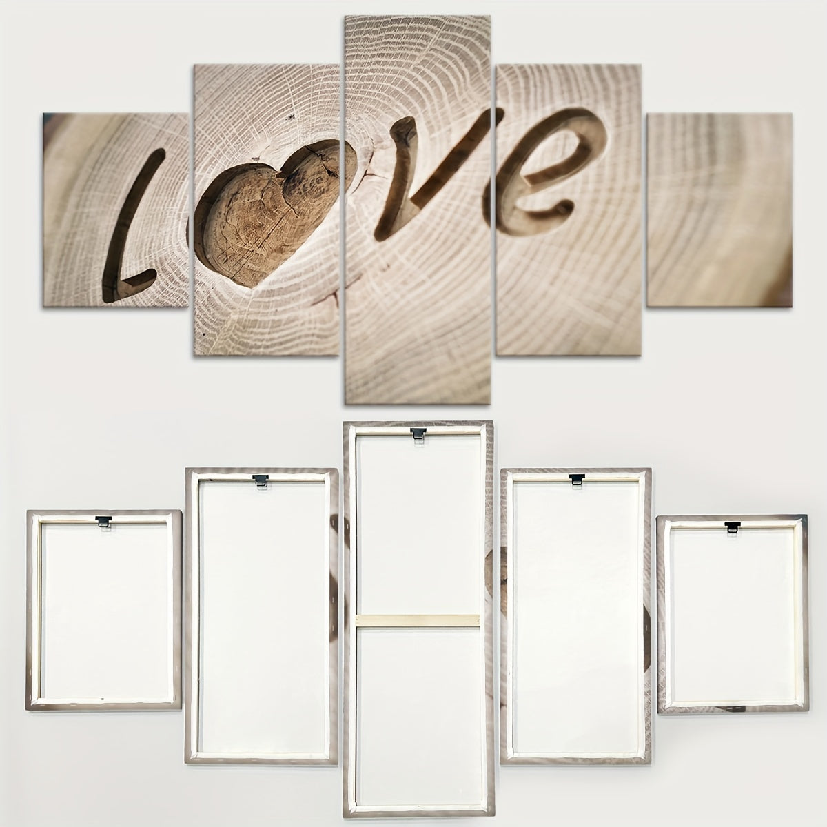 5pcs Love Tree Ring Canvas Art Set - Modern Wood Engraved Wall Decor, Waterproof & Odorless, Ideal for Bedroom, Living Room, Kitchen, Dorm - Perfect Gift for Family & Friends, Living Room Art|Modern Wall Art|Waterproof Print,