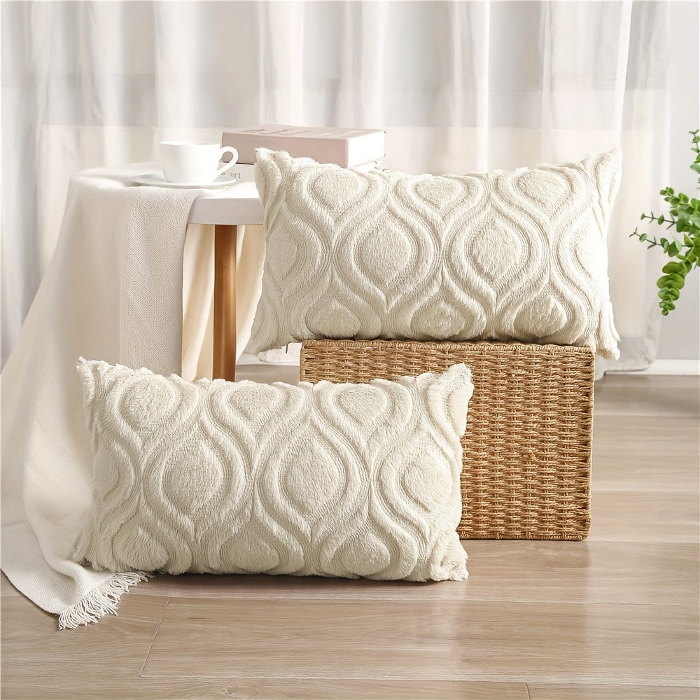 2pcs Boho Chic 18x18 Inch Throw Pillow Covers - Luxurious Soft Plush Faux Fleece with Geometric Quilted Pattern, Zip Closure - Machine Washable for Couch, Sofa, Bedroom Decor, Throw Pillows for Couch