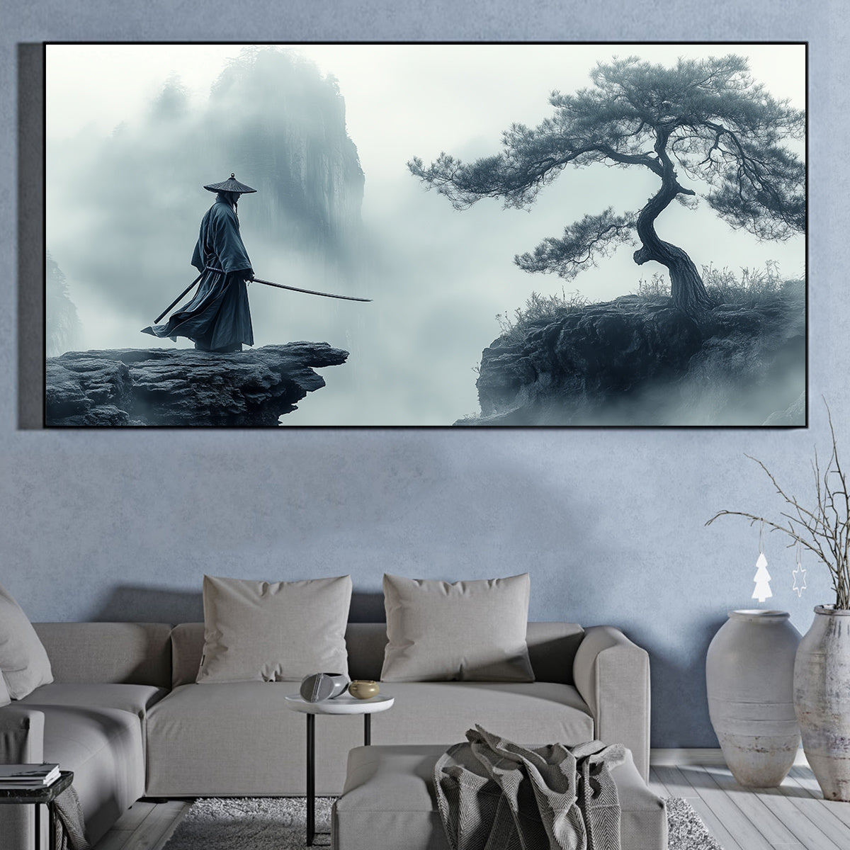 2D Flat, [2D FLAT] 1pc Unframed Canvas Poster, Japanese Swordsman Painting, Art Style, Canvas Wall Art, Artwork Wall Painting for Halloween Christmas Gift, Bedroom, Office, Living Room, Cafe, Bar, Wall Decor, Home Decoration,