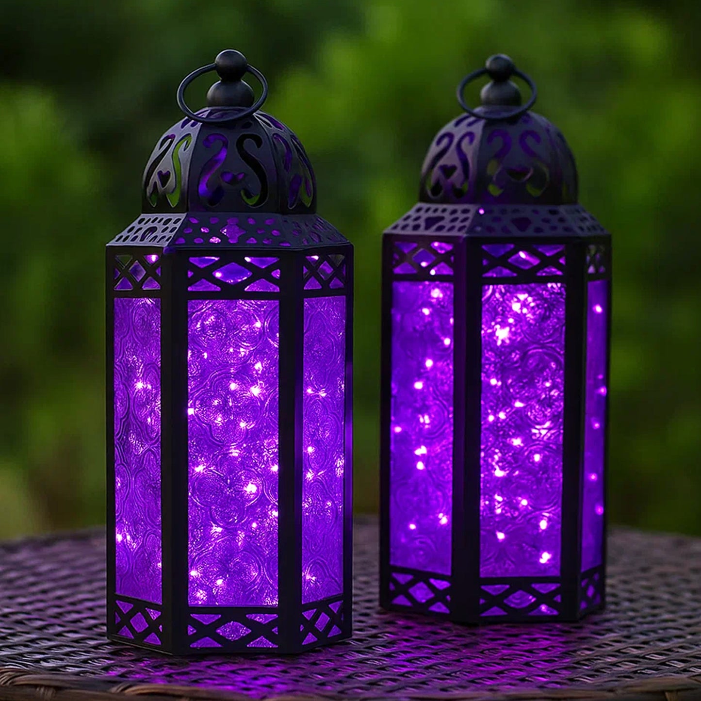 Stunning Ambient Lighting Safe and Stylish Glass Metal Moroccan Candle Lantern Holder Lamp with Battery-Operated LED Lights plus Remote Control – Handcrafted Lantern with Intricate Design and Embossed Glass, Indoor Home Dec