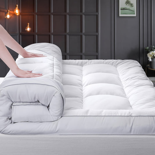 Thick Mattress Topper Queen, Pillow-Top Overfilled 900 GSM Down Alternative Quilted Cooling Pad, 8-24" Deep, Full Size Mattress, Mattress Topper Full Size, Mattress Protector, Portable Folding Mattress, Tri Fold Mattress, Mat