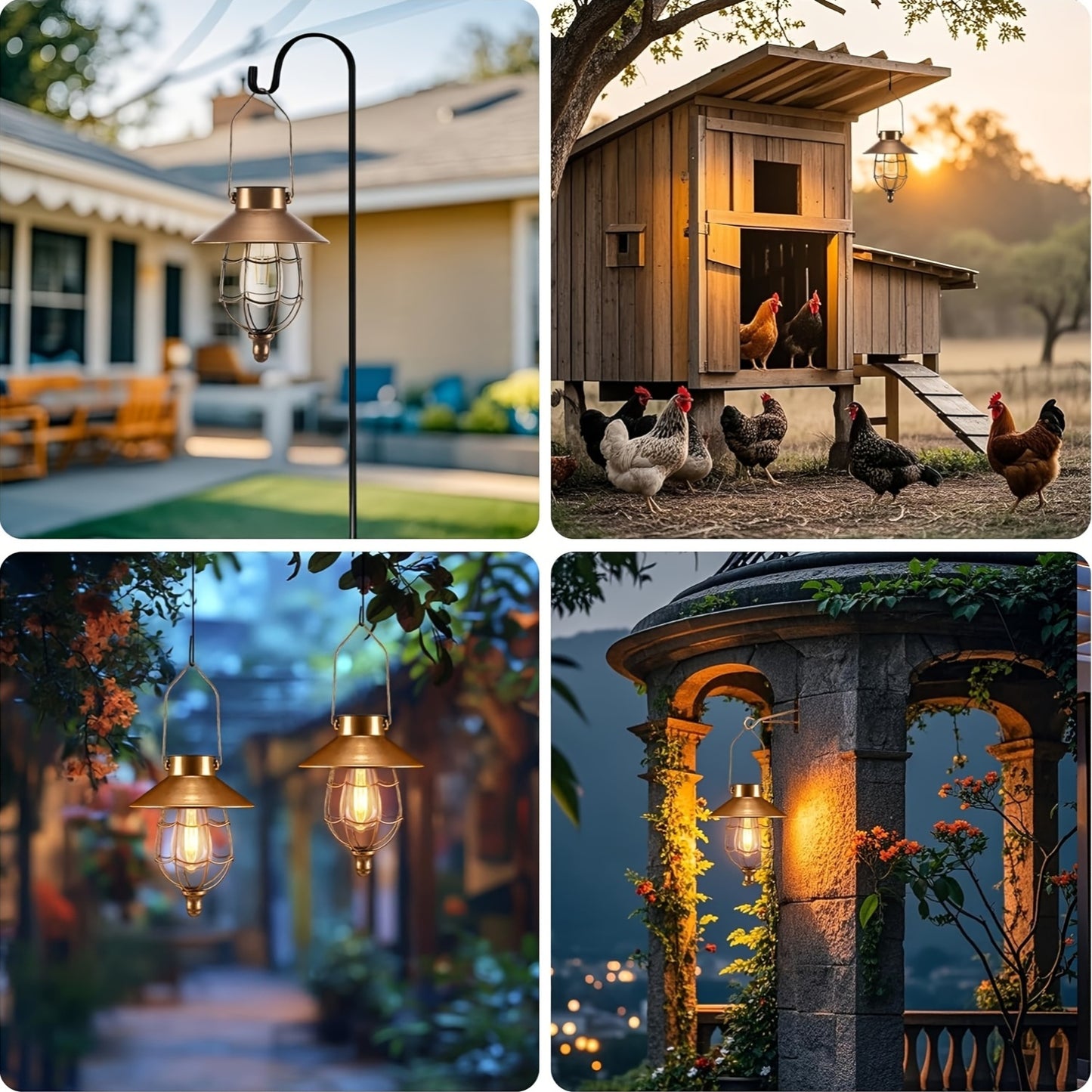 2 Pack Solar Outdoor Lights, Metal Hanging Lantern, Waterproof Solar Lights With Wall Mount Kit Or Porch, Patio, Yard Decor