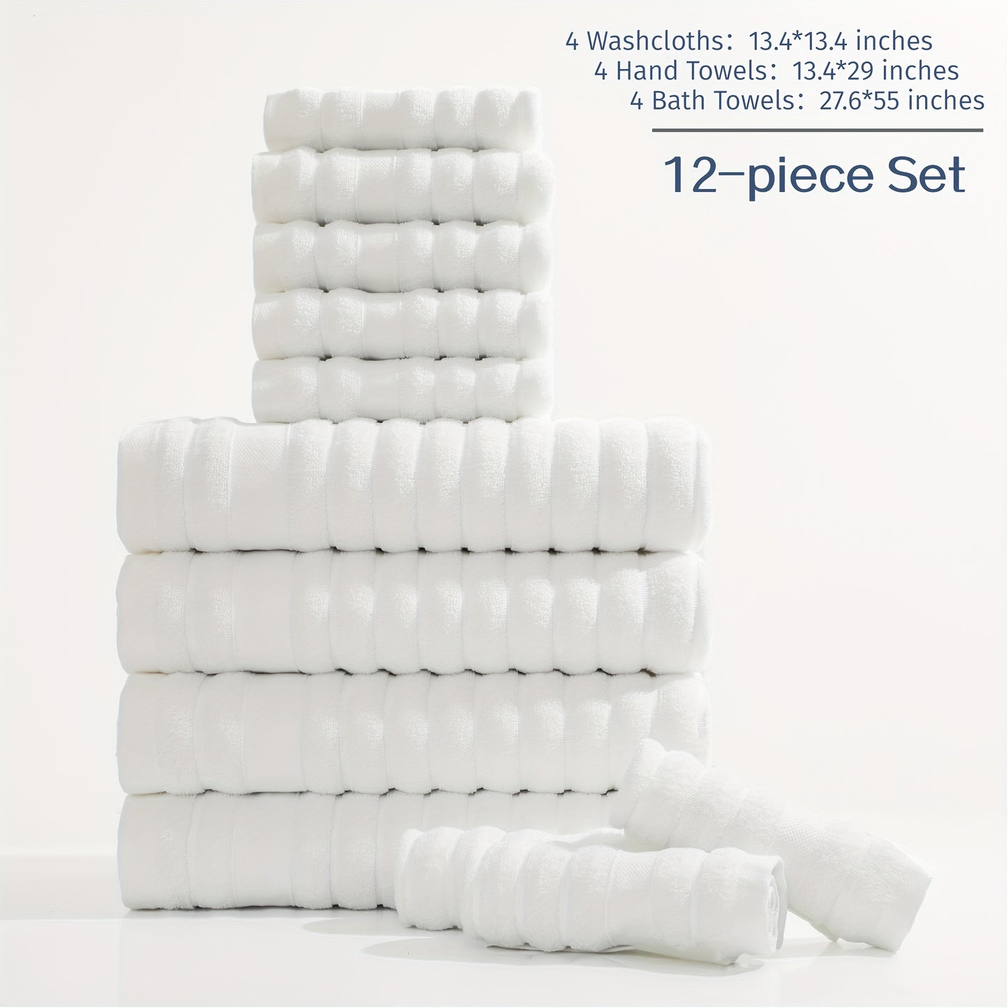 12pcs Cotton Towels Set, 4 Washcloths + 4 Hand Towels + 4 Bath Towels, Bath Line Sets, Festive Bathroom Decor And Gift, Travel Essential ItemsStripe, 400GSM, Quick-drying, Soft And Comfortable, Bathroom Accessories, Towel For