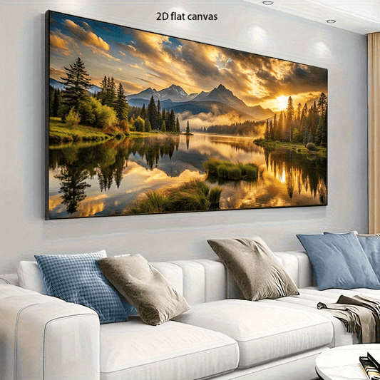 1pc Snow Mountain & Reflective Water Canvas Wall Art - Wrapped Wooden Frame, Vibrant Sunset Sunrise Colors, Premium Canvas Painting for Living Room, Bedroom, Dining Room Decor - Modern Nature-Inspired Framed Wall Decor, Winte
