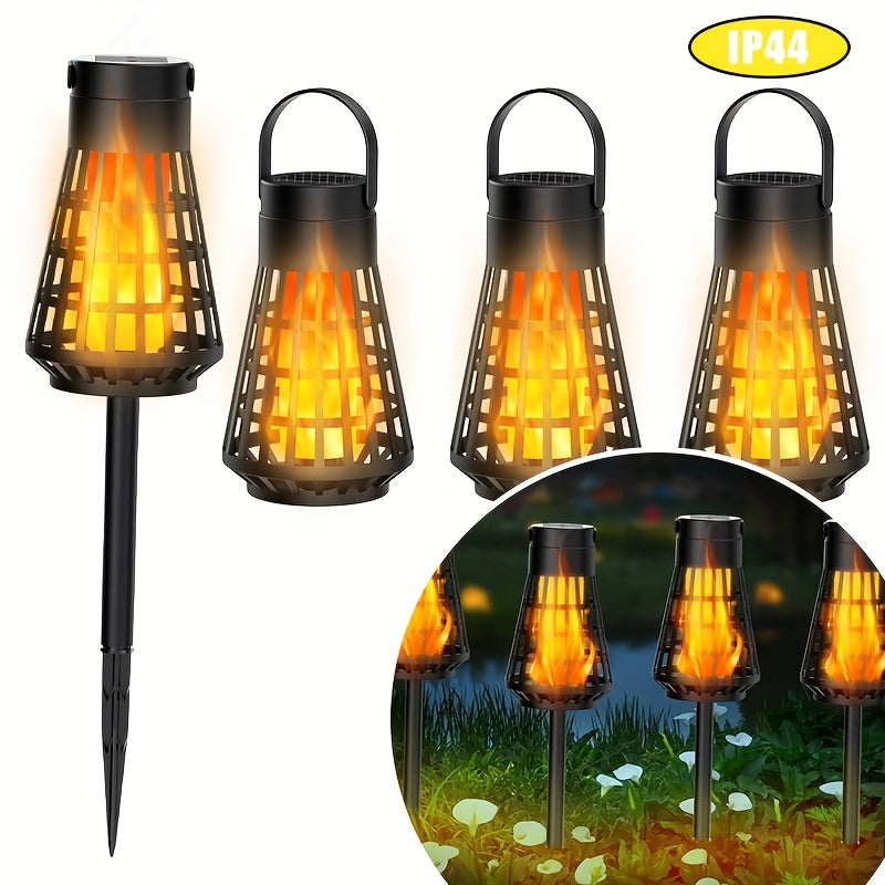1pc or 4-in-1/8-in-1 Solar-Powered Outdoor Flame Effect Lantern - IP44 & Windproof, Multi-Functional Hanging/Table/Wall/Ground Lighting with Flickering Flame Effect, Energy-Efficient LED Bulb for Camping, Garden, Patio, Balco