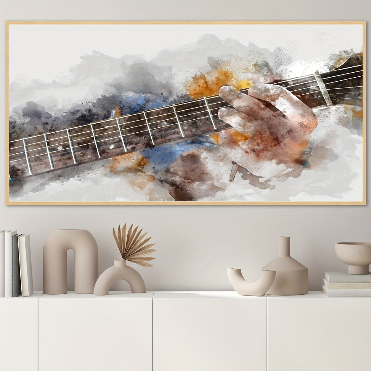 1pc Art Deco Modern Guitar Canvas Art Print, Musical Theme, Ink Medium, Frameless Poster, Transverse Orientation, with Indoor & Outdoor Wall Hanging Decor for Living Room, Bedroom, Home Office, Bathroom, Kitchen, Music Lovers