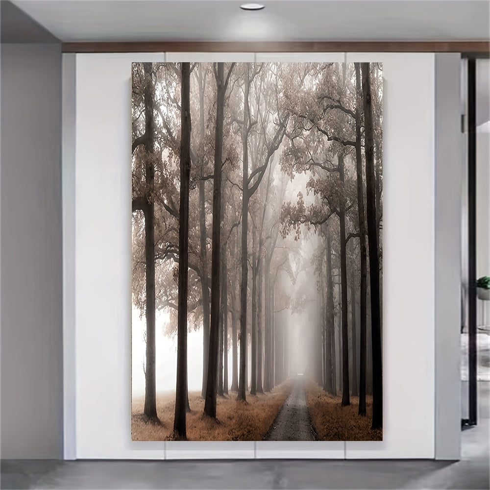 [Monochromatic Wall Art] High-Definition Monochromatic Misty Forest Canvas Wall Art | Unframed Vertical Print of Tall Trees Landscape, Perfect for Living Room, Bedroom, or Home Office Decor