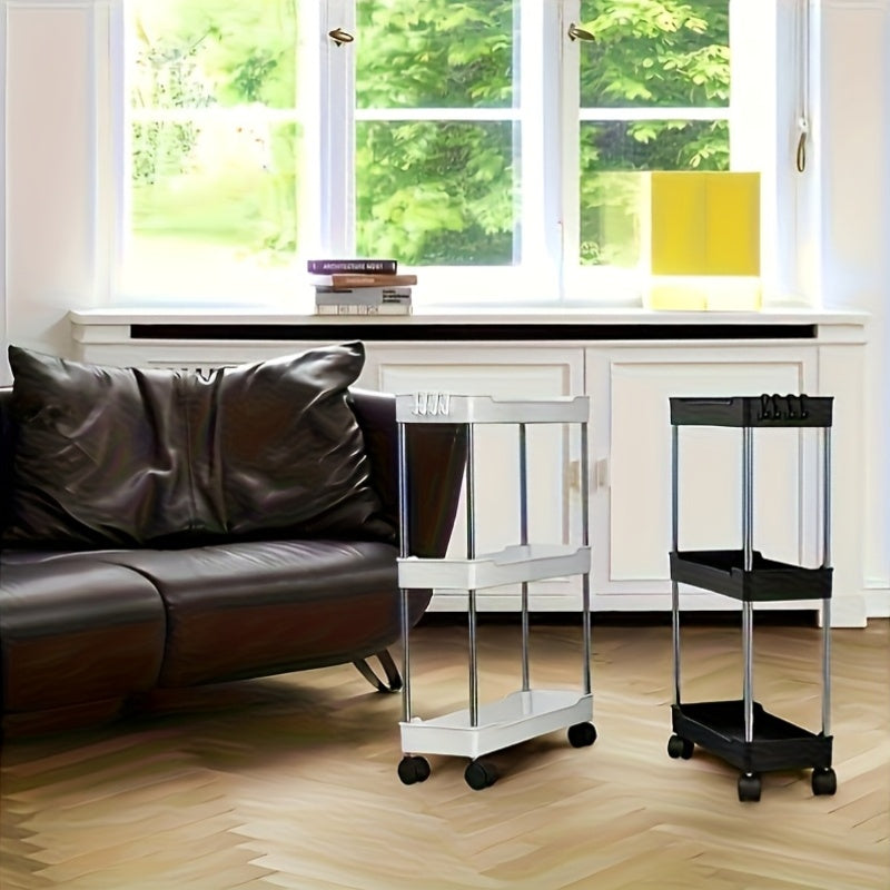 3-Tier Slim Rolling Storage Cart - Metal & Plastic Frame, Compact Narrow Design, Easy Assembly, Multi-Functional Vertical Organizer for Kitchen, Bathroom, Laundry Room, Living Room - Mobile Storage Unit, Minimalist Shelf, Dur