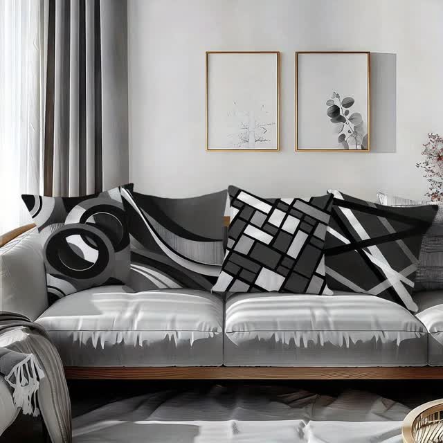 [Modern Geometric Pillow Covers] 4pcs Modern Geometric Abstract Throw Pillow Covers - 17.7x17.7 Inch Decorative Cushion Cases | Polyester Fabric, Zipper Closure, Machine Washable | Contemporary Style for Sofa, Couch & Home De