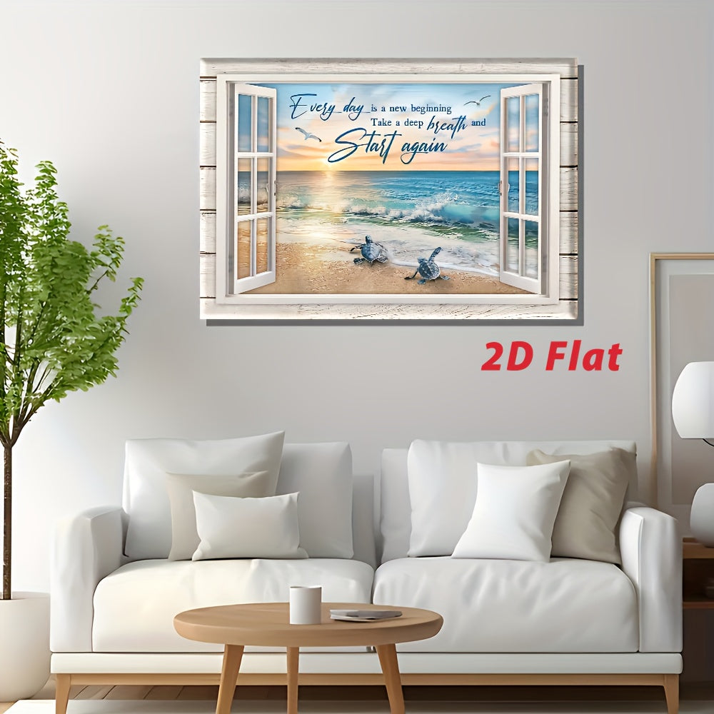 1pc Wooden Framed Canvas Painting Turtle Ocean Motivation Quotes Paintings Wall Art Prints For Home Decoration, Living Room& Bedroom, Festival Party Decor, Gifts, Ready To Hang, 2D