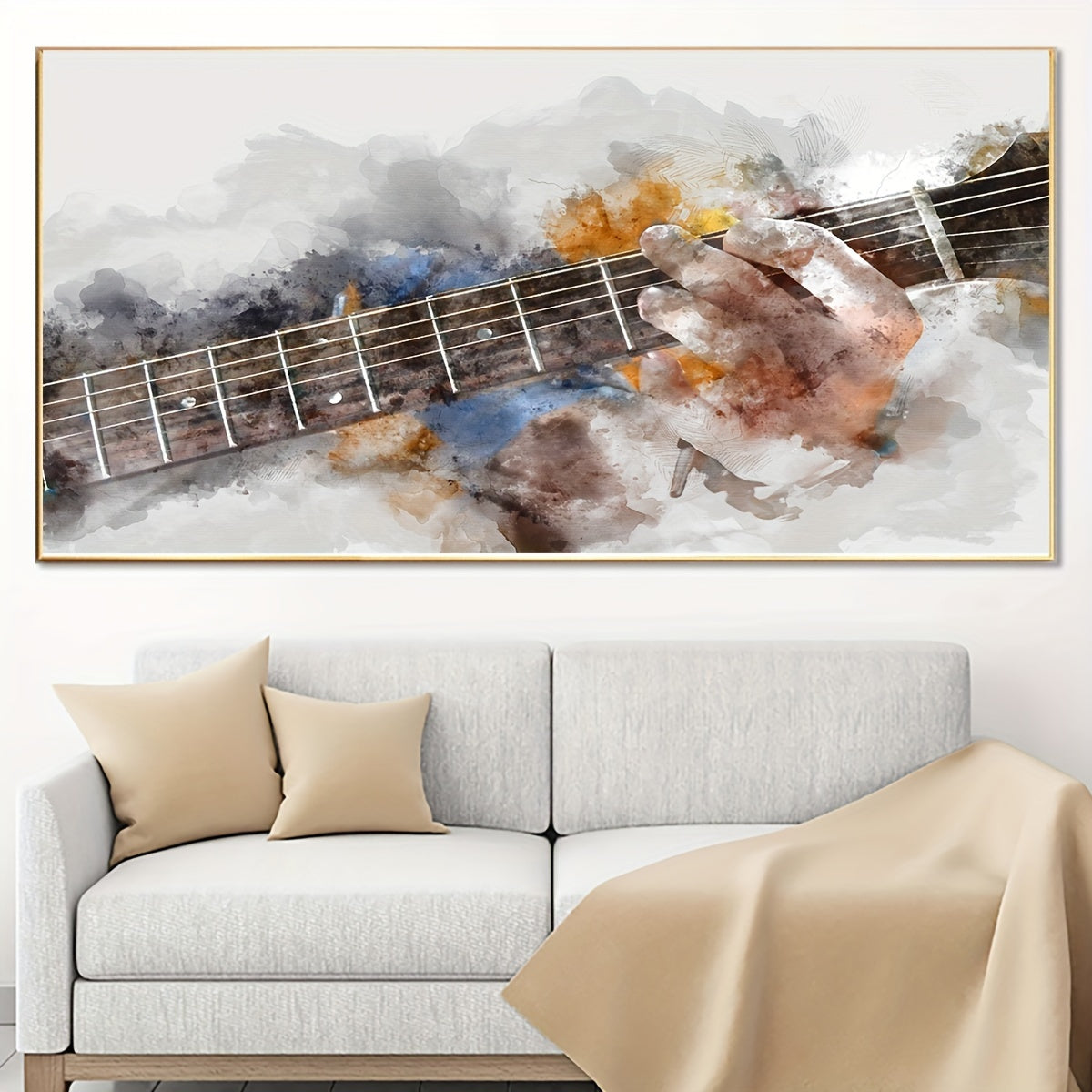 1pc Art Deco Modern Guitar Canvas Art Print, Musical Theme, Ink Medium, Frameless Poster, Transverse Orientation, with Indoor & Outdoor Wall Hanging Decor for Living Room, Bedroom, Home Office, Bathroom, Kitchen, Music Lovers