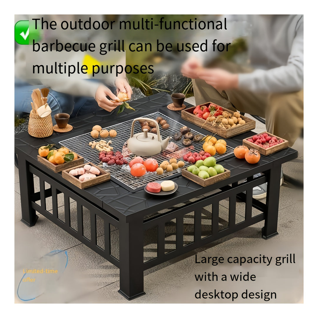 Heavy-Duty Outdoor Fire Pit with Grill Pan - Large Cooking Grate, for Backyard, Patio, Camping - Thanksgiving, Christmas, Fall Decorations - Sturdy Metal Construction - Assembly Required