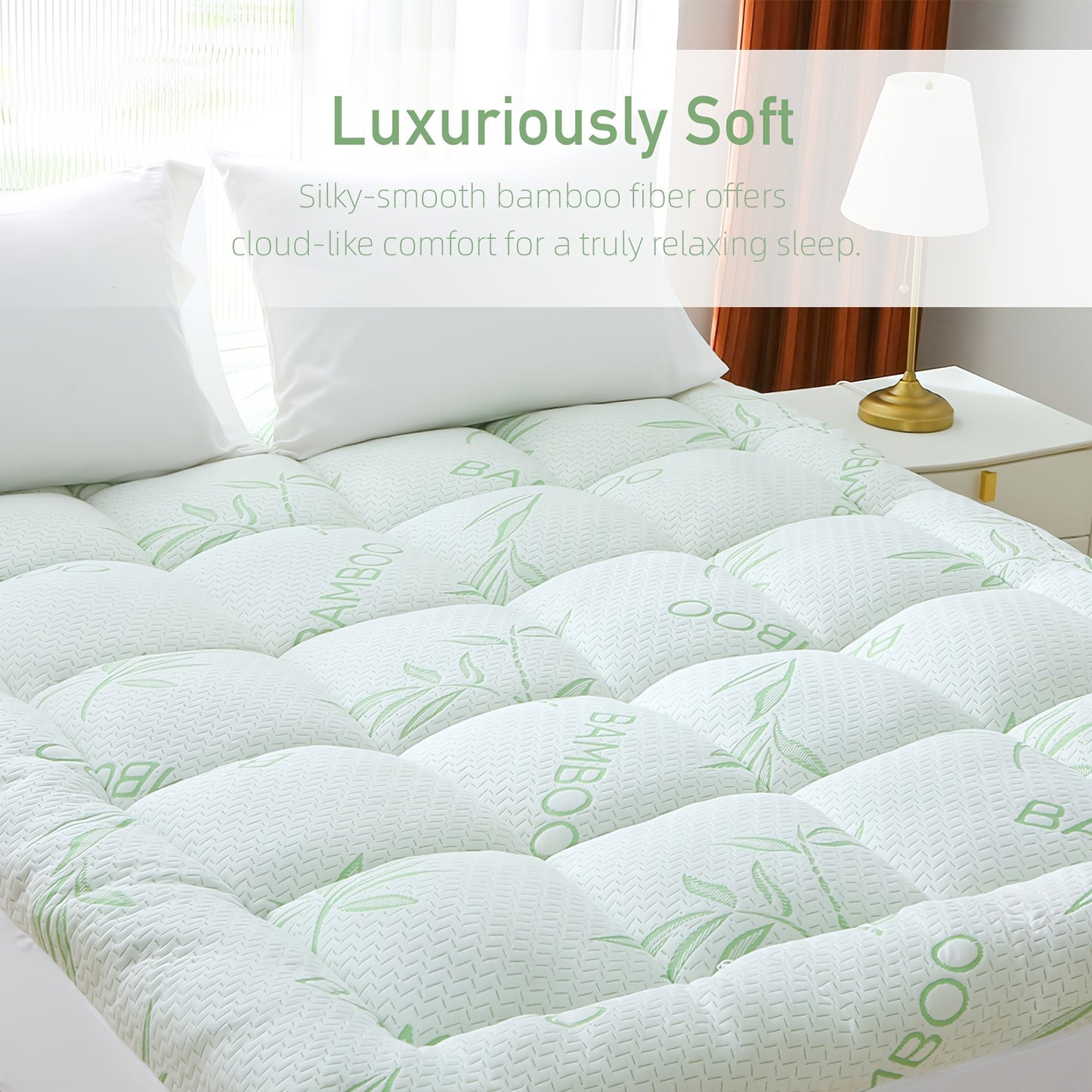 Extra-Thick Bamboo Fiber Pillow Mattress Topper - 1000GSM Cooling Mattress Pad with High Quality & Moisture-Proof Bottom, Breathable & Cool for Immersive Sleep, Offering A Premium Sleep Experience, Soft Mattress Cover with 8"